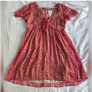 Red flowered fall Dex dress boho flutter sleeves